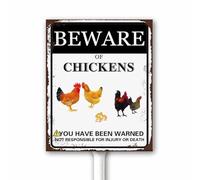 Beware Of Chickens Yard Sign with Stake, 20X30 CM, Set of 1, Funny Animal Warning Sign for Garden Yard Lawn Patio Outdoor Decor, Sturdy Aluminum Sign, Weatherproof