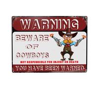 Beware Of Cowboys Metal Sign Warning Sign Safety Signs For Home Outdoor Garden 17.2x12 Inches