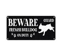 Beware Of Dog Metal Sign Beware French Bulldog On Duty Metal Sign Personalised Dog Lover Gift Vintage Paw Print Wall Art Novelty Wall Sign Decor for Bars Restaurants Cafes Pubs Indoor Outdoor 12x6in