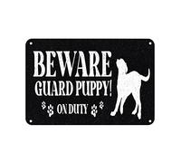 Beware Of Dog Metal Sign Beware Puppy On Duty Metal Tin Sign Personalised Dog Lover Gift Vintage Rustic Paw Print Wall Art Novelty Wall Decor for Front Door Porch Yard Garden Decoration 8x12 inch