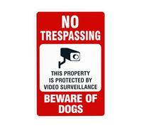 Beware of Dog, No Trespassing, Video Surveillance Warning Sign, Beware Of Dog Security Metal Signs for Business Home Street Wall Safety Caution Custom Decor 8 x 12 Inch