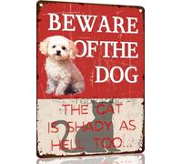Beware Of Dog Sign Beware Of The Dog Funny Bichon Frise Warning Metal Signs Dog Signs For Yard Fence Guard Dog Sign Outdoor Decor Gifts 8x12 Inch