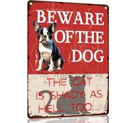 Beware Of Dog Sign Beware Of The Dog Funny Boston Terrier Warning Metal Signs Dog Signs For Yard Fence Guard Dog Sign Outdoor Decor Gifts 8x12 Inch