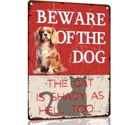 Beware Of Dog Sign Beware Of The Dog Funny Cavalier-King-Charles Spaniel Warning Metal Signs Dog Signs For Yard Fence Guard Dog Sign Outdoor Decor Gifts 8x12 Inch