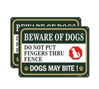 Beware of Dog Sign Do Not Put Finger Thru Fence. 10 x 7 inch Rust Free Aluminum Sign, Weather Resistant, Waterproof, Durable Ink, Easy to Install