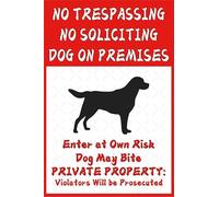 Beware of Dog Sign-No Trespassing & No Soliciting Metal Warning Sign, 16x12 Inch Vintage Tin Wall Art for Fence, Yard, Gate, or Home Security Decor