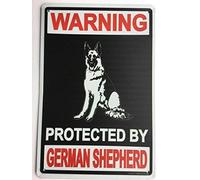 Beware of Dog Sign Warning Protected by German Shepherd Metal Sign 12"x8"