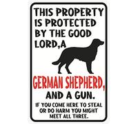 Beware Of Dog Sign Warning Signs For Fence German Shepherd Sign This Property Is Protected By The Good Lord Funny Metal Tin Yard Signs Outdoor House Signs 16x12 Inch