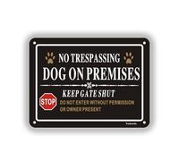 Beware of Dog Sign, Yuntarda Dog on Premises Close the Gate Yard Sign 15x20cm Aluminum Metal Sign Keep Gate Shut Stop Sign