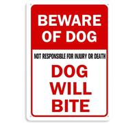 Beware of Dog Warning Metal Tin Sign, 8x12 Inch Rust-Proof Outdoor Safety Plaque, High-Visibility Dog Will Bite Notice Sign for Gate, Fence, Front Door, Garden, Home Security, Dog Owner Gift