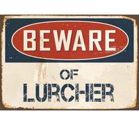 Beware of Lurcher Vintage Metal Signs for Wall Decor - 8 x 10 Inches Durable Aluminum Tin Sign Plaque for Home Garage Club bar Wall Art Decoration - Retro Wall Signs, Best Gift Idea