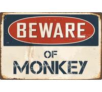 Beware of Monkey Vintage Metal Signs for Wall Decor - 8 x 10 Inches Durable Aluminum Tin Sign Plaque for Home Garage Club bar Wall Art Decoration - Retro Wall Signs, Best Gift Idea