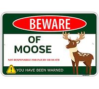 Beware of Moose Metal Tin Sign Funny Moose Sign Gifts for Women Wall Decor, Moose Head Wall Mount Home Lovers-Aluminum 16x12 Inch