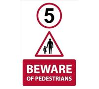 Beware of pedestrians, 5MPH max speed, safety sign - 3mm Aluminium sign (600mm x 400mm)