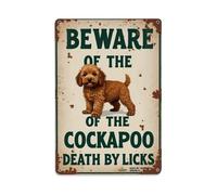 Beware of The Cockapoo Death by Licks Metal Tin Sign Vintage Garden Bedroom Cafe Bar Man Cave Home Wall Decor Metal Poster 8x12 in