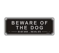 Beware of the Dog Aluminum Metal Sign, Do Not Enter, Dog Will Bite - 3.5x9.8 Inches, Rust Free, Fade Resistant - 1 Pack