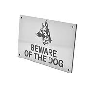 Beware of the Dog (German Shepherd) - Easy to See Warning, Indoor/Outdoor Notice, Deterrent Sign (Silver)