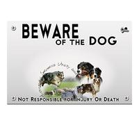 Beware of the dog plastic plate Australian shepherd