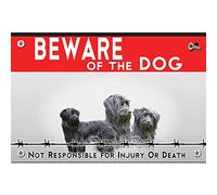 Beware of the dog plastic sign Pyrenees-sheep-long-haired