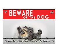 Beware of the dog plastic sign Pyrenees-sheep-long-haired