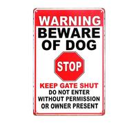 Beware of the Dog Sign, 7.9'' x 11.8'' Warning Tin Signs, Keep Gate Shut Do Not Enter Signs, Rust Weatherproof Dog Safety Sign for Indoor or Outdoor Gate Fence Door (Red)