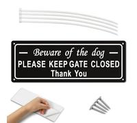 Beware of The Dog Sign, Kaluofan Please Keep Gate Closed Sign, Please Close The Gate Signs for Gate Wall Fences, Aluminium UV-, Rust-, Scratch- and Water-Resistant (25 * 9CM)