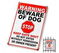 Beware of The Dog Sign Keep Gate Shut warning sign 20x30cm | Rustproof Iron Warning Signs for Outside Fence, Weatherproof Do Not Enter Dog Signs for Gates 4 pre-drilled holes