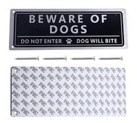 Beware Of The Dog Sign, Rust Free Brushed Aluminium With Reflective Finish, Clear Large Text Outdoor Warning Sign For Gate Or Wall, Suitable For Home Rust Free Fade Resistant UV Protected Reflective