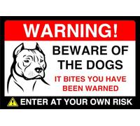 Beware Of The Dogs! It Bites You Have Been Warned Dog Sign - High-Tack Self-Adhesive Vinyl Sticker (300 x 200mm)