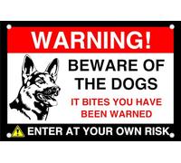 Beware Of The Dogs! "It Bites You Have Been Warned" Dog Sign - Pre-Drilled 1.2mm Rigid Plastic, Weatherproof Indoor & Outdoor (200 x 150mm)