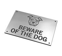 Beware of the Dogs Sign - Easy to See Warning, Indoor/Outdoor Notice, Deterrent Sign (Medium Dog, Silver Staffordshire Bull Terrier)