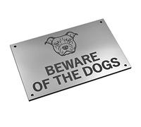 Beware of the Dogs Sign - Easy to See Warning, Indoor/Outdoor Notice, Deterrent Sign (Medium DOGS, Silver Staffordshire Bull Terrier)