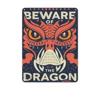 Beware Of The Dragon Tin Sign Retro Funny Metal Sign Warning Sign Vintage Bar Garage Home Bedroom Man Cave Decor 12x18 Inches