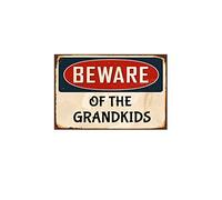 Beware Of The Grandkids Metal Tin Sign Warning Sign Safety Signs Aluminum Sign For Alt Room Decor, Indoor & Outdoor Signs For Home, Office, Work 14x20cm