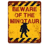 Beware of the Minotaur - Tin Sign, Coffee Shop Decor Retro Vintage Metal Sign Poster Pub Bar Kitchen Garden Bathroom Home, Poster, Plaque, Decorative Wall Art, 2 Sizes (A5)