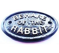 "BEWARE OF THE RABBIT" HOUSE/GARDEN WALL PLAQUE (Black)