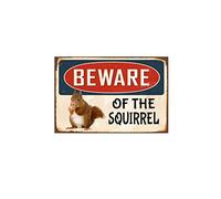 Beware Of The Squirrel Metal Tin Sign Warning Sign Safety Signs Aluminum Sign For Alt Room Decor, Indoor & Outdoor Signs For Home, Office, Work 14x20cm