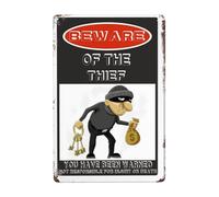 Beware Of The Thief Sign, Rust Free Beware Of The Thief Warning Signs, Pre-Drilled Holes For Easy Mounting Outdoor Use For Fence Door Or Gate 8x12 Inch