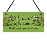 RED OCEAN Beware Of The Tortoise Sign Hanging Wall Plaque Funny Pet Gift Turtle Sign Gift