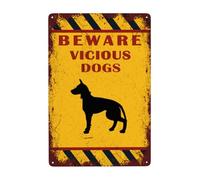 "BEWARE OF VICIOUS DOGS" Metal Warning Sign - 12x8 Inch- Rustic Aluminium Plaque - Durable Outdoor/Indoor Decor for Dog Owners - Funny/Serious Yard, Garage, or Kennel Sign
