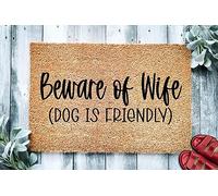 Beware of Wife Dog is Friendly Funny Doormat Welcome Mat for Front Door Mat Entrance Bedroom Mat 20x32 Inch Halloween