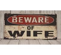 Beware Of Wife Tin Warning Sign Metal Caution Danger Rustic Vintage Style Funny Retro Metal Sign Tin Sign 8X12 Inches