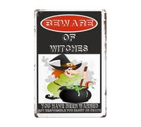 Beware of witches sign, rust free beware of witches warning signs, pre-drilled holes for easy mounting outdoor use for fence door or gate 8×12 INCH