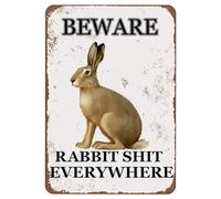 Beware Rabbit Shit Everywhere Wall Poster Old Iron Plaque Warning Tin Signs For Bars,Club, Restaurants,Cafes Pubs Metal Sign Plaque Poster 8X12 Inch