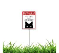 Beware Sign Yard Sign Guard Cat on Duty Sign with Stake 7x8.8inch Aluminum Outdoor Decoration Sign Rustproof Sturdy Aluminum Sign for Outdoor Use Easy Install Set of 1