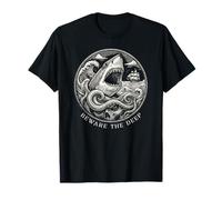 Beware The Deep Vintage Nautical Shark Kraken Art T-Shirt