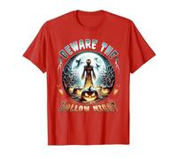 Beware The Hollow Night Scarecrow Horror Scene T-Shirt, Men, Red, Medium