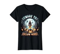 Beware The Hollow Night Scarecrow Horror Scene T-Shirt, Women, Black, Medium