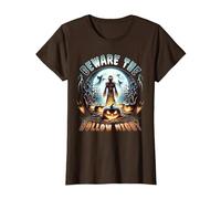 Beware The Hollow Night Scarecrow Horror Scene T-Shirt, Women, Brown, Small