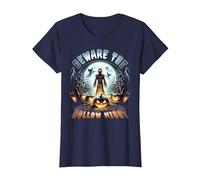 Beware The Hollow Night Scarecrow Horror Scene T-Shirt, Women, Navy Blue, Small